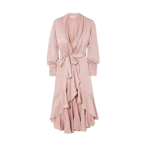 Women's french pastel pink mulberry silk mid-sleeve party dress