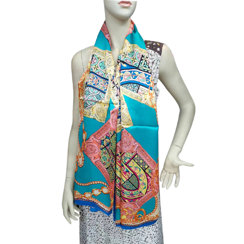 Heart of the ocean blue chain mulberry silk scarf
