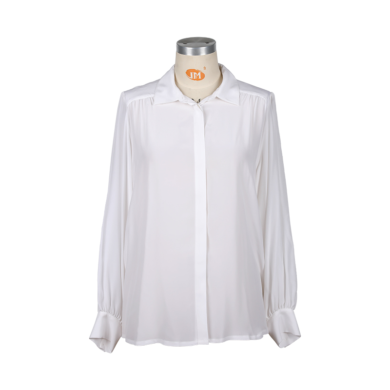 Drapey satin lantern sleeve plain white long sleeve shirt