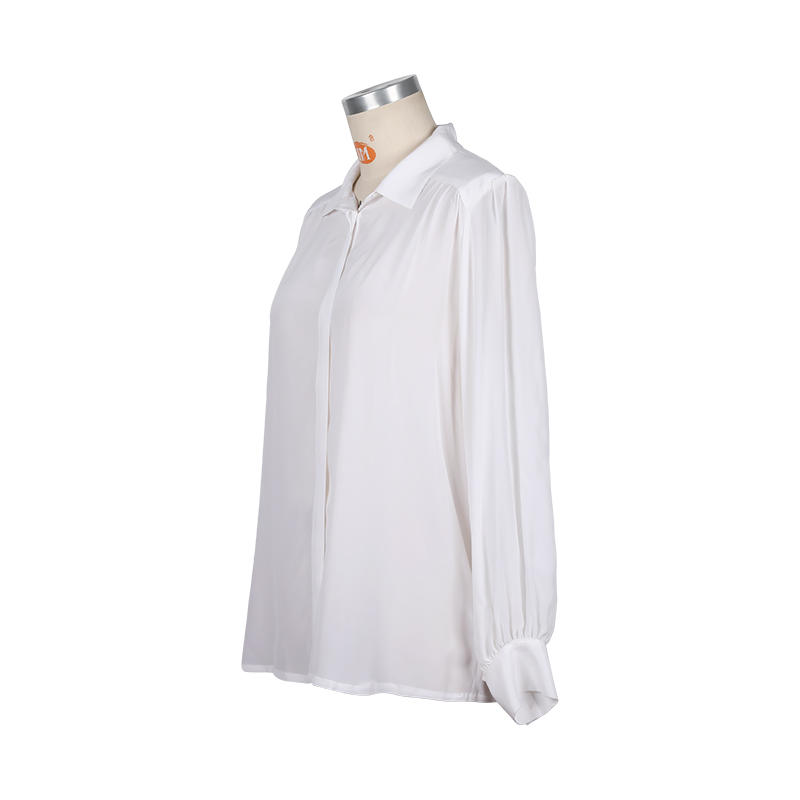 Drapey satin lantern sleeve plain white long sleeve shirt details