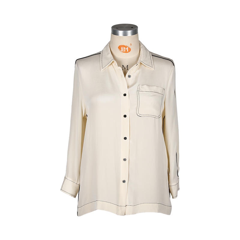 Women's long sleeve apricot casual clash line temperament shirt details