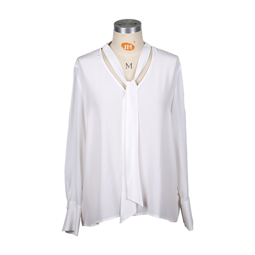 Women's mulberry silk long sleeve V-neck white shirt